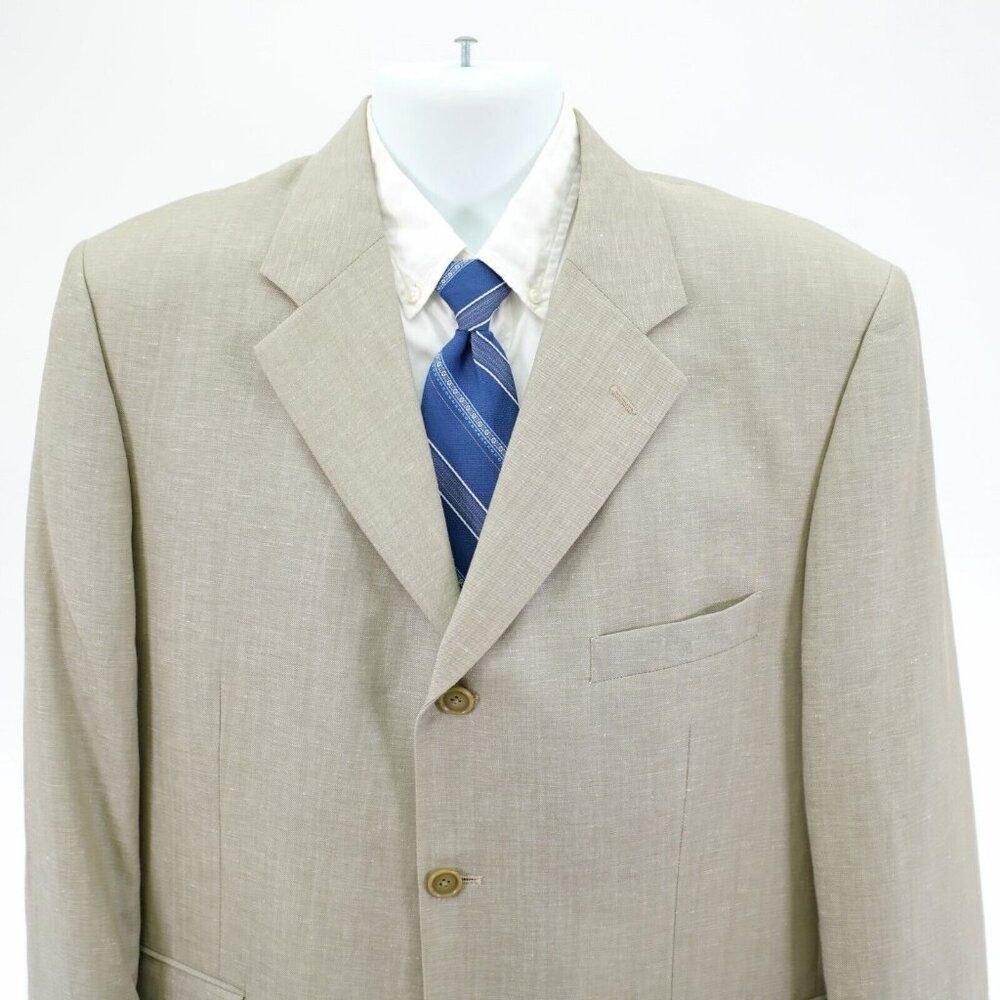 Material London Marzotto Linen Blend Blazer 40R 3 Button Sand Tan / Beige‎